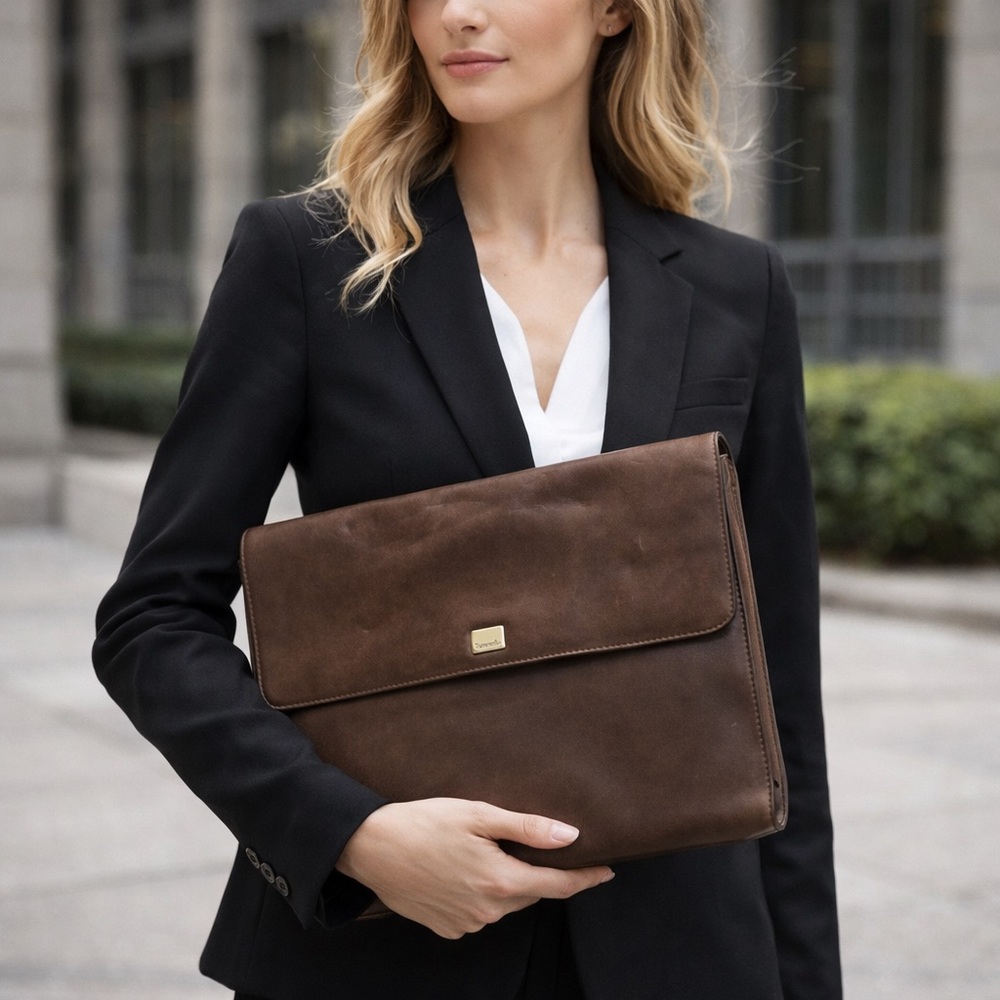 Tignanello Brown Leather Laptop Portfolio Briefcase Bag Unisex, envelope style